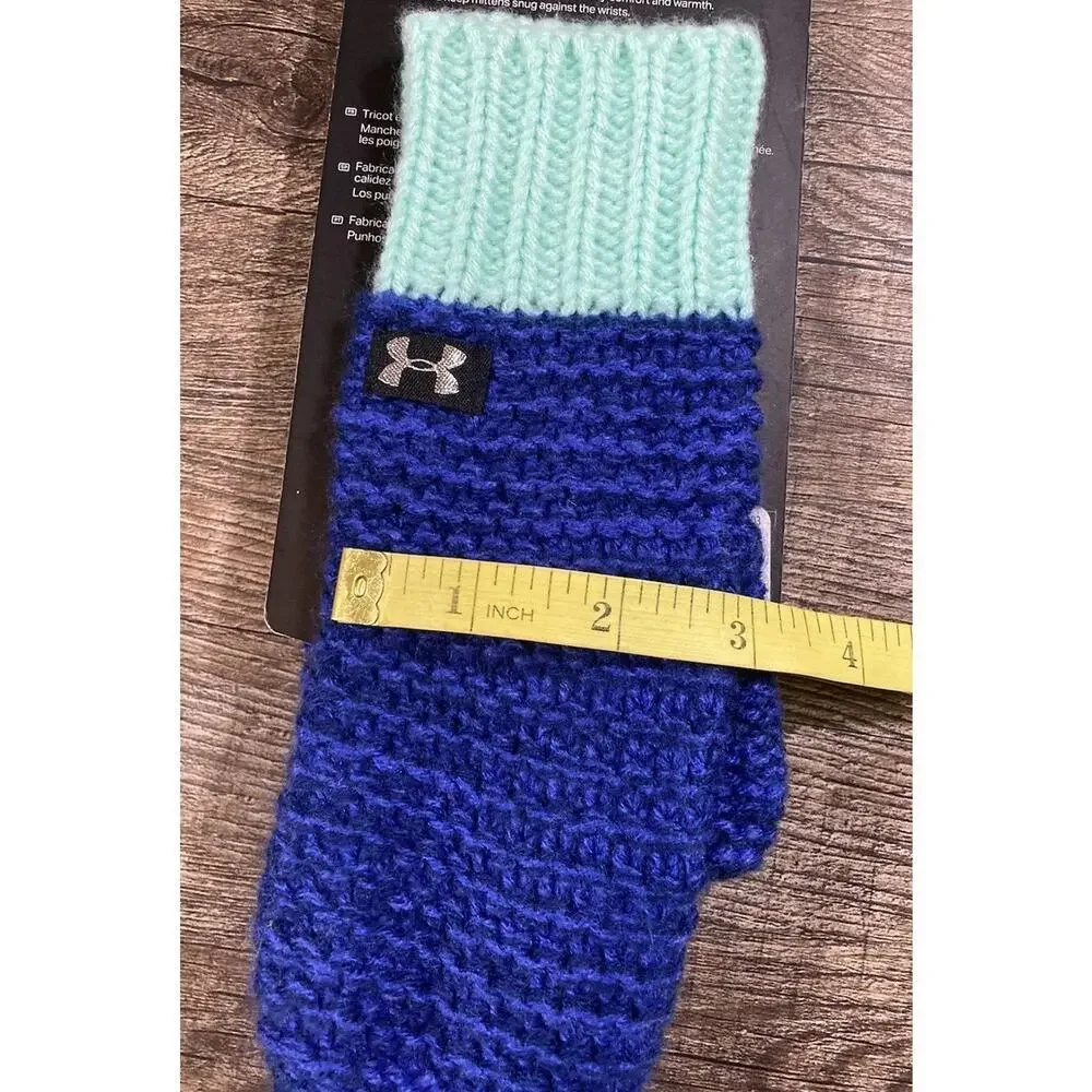 New Under Armour Girls Favorite Cold Gear Mittens Youth One Size Green Blue